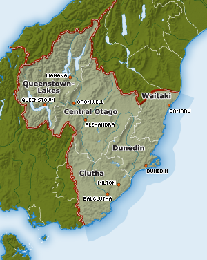Map of Otago region