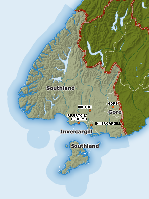 Map of Southland region